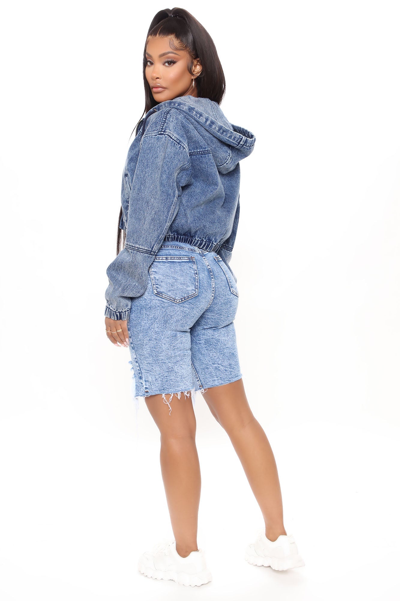 Meet You There Denim Bermudas - Medium Blue Wash Ins Street