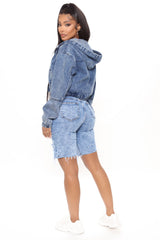 Meet You There Denim Bermudas - Medium Blue Wash Ins Street