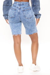 Meet You There Denim Bermudas - Medium Blue Wash Ins Street
