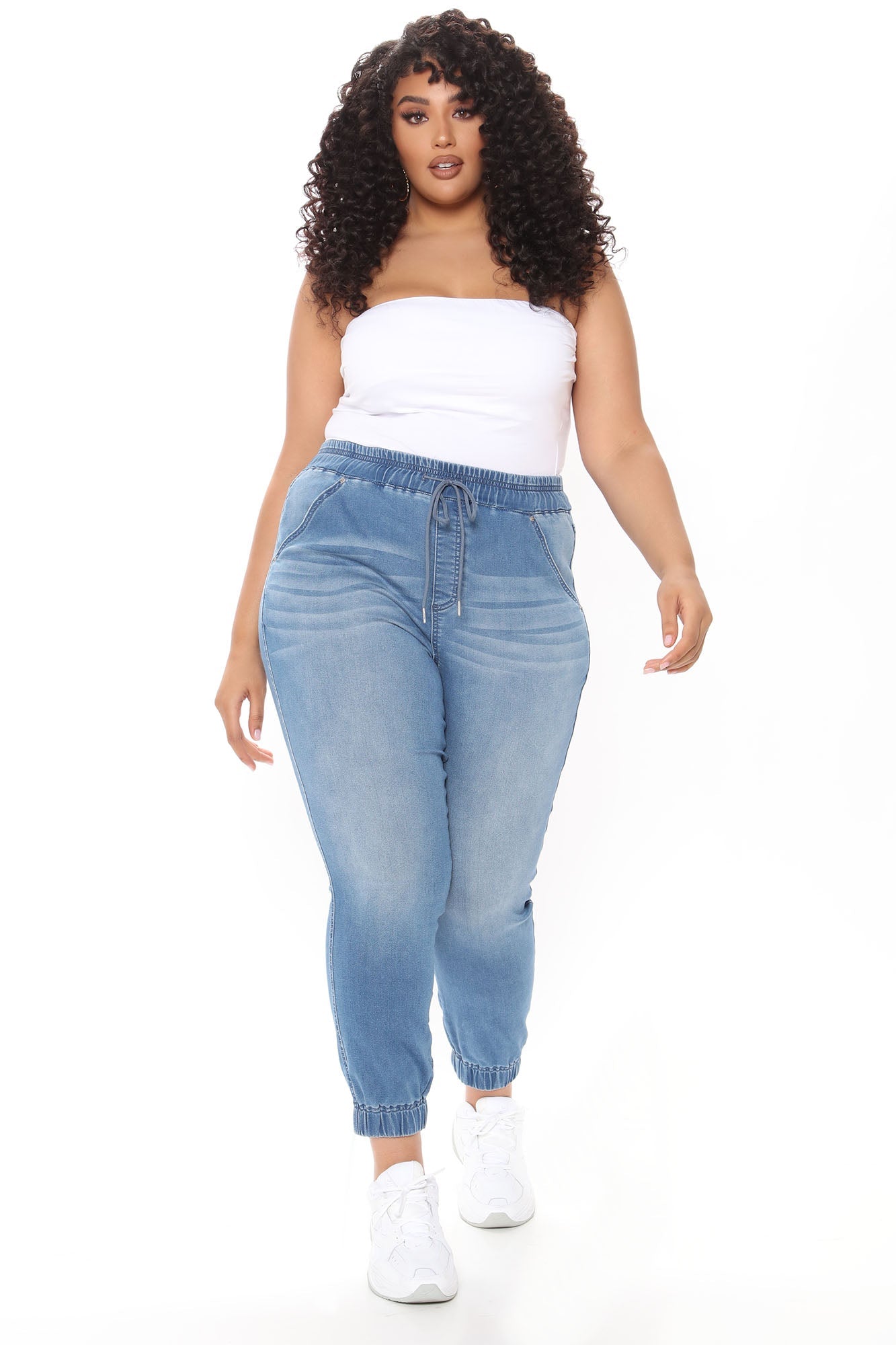 A Soft Touch Knit Denim Joggers - Light Blue Wash Ins Street