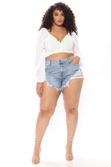Party All Night Frayed Denim Shorts - Medium Blue Wash Ins Street