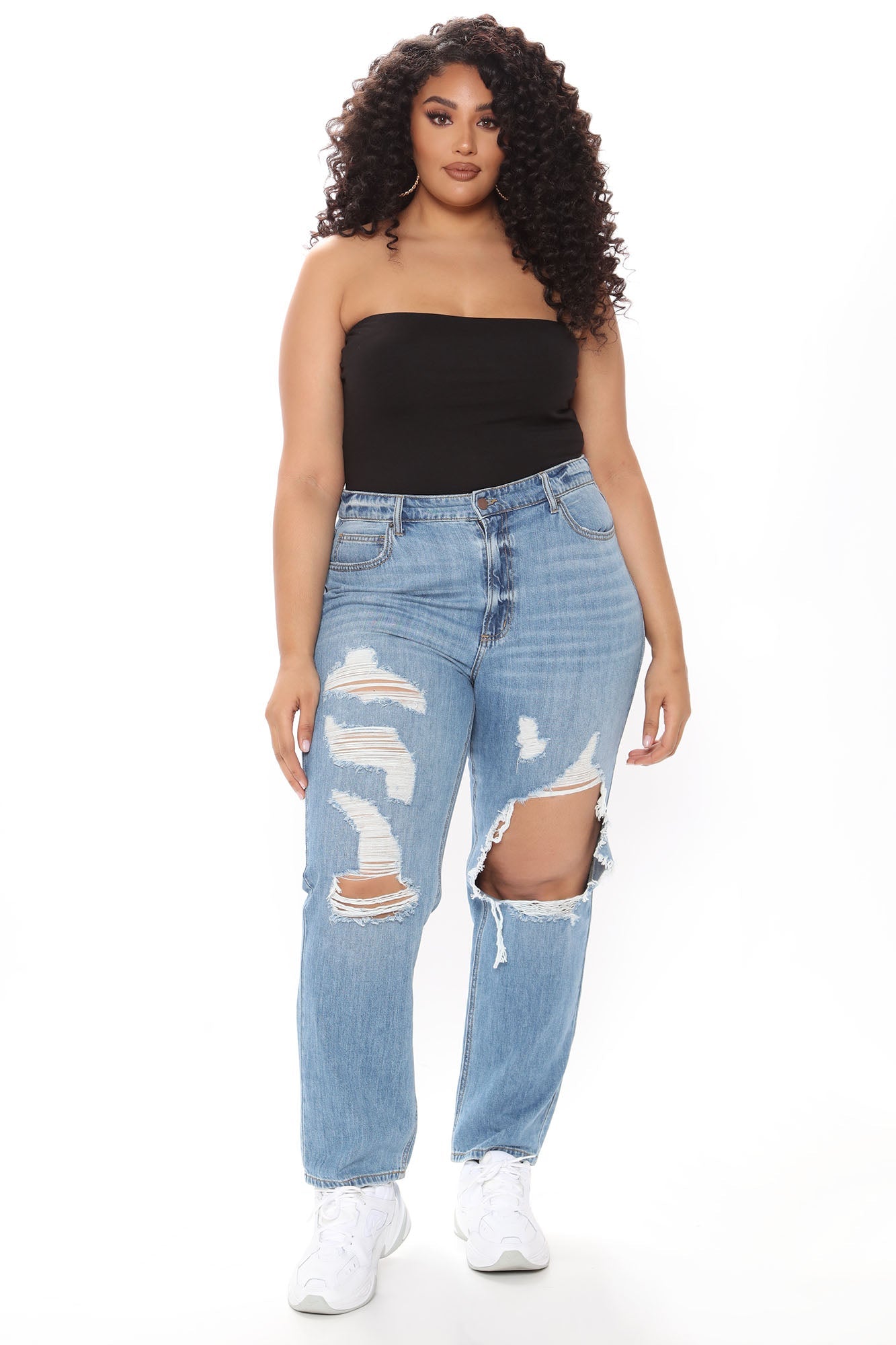 Can't Tell You Non Stretch Destroyed Jeans - Medium Blue Wash Ins Street