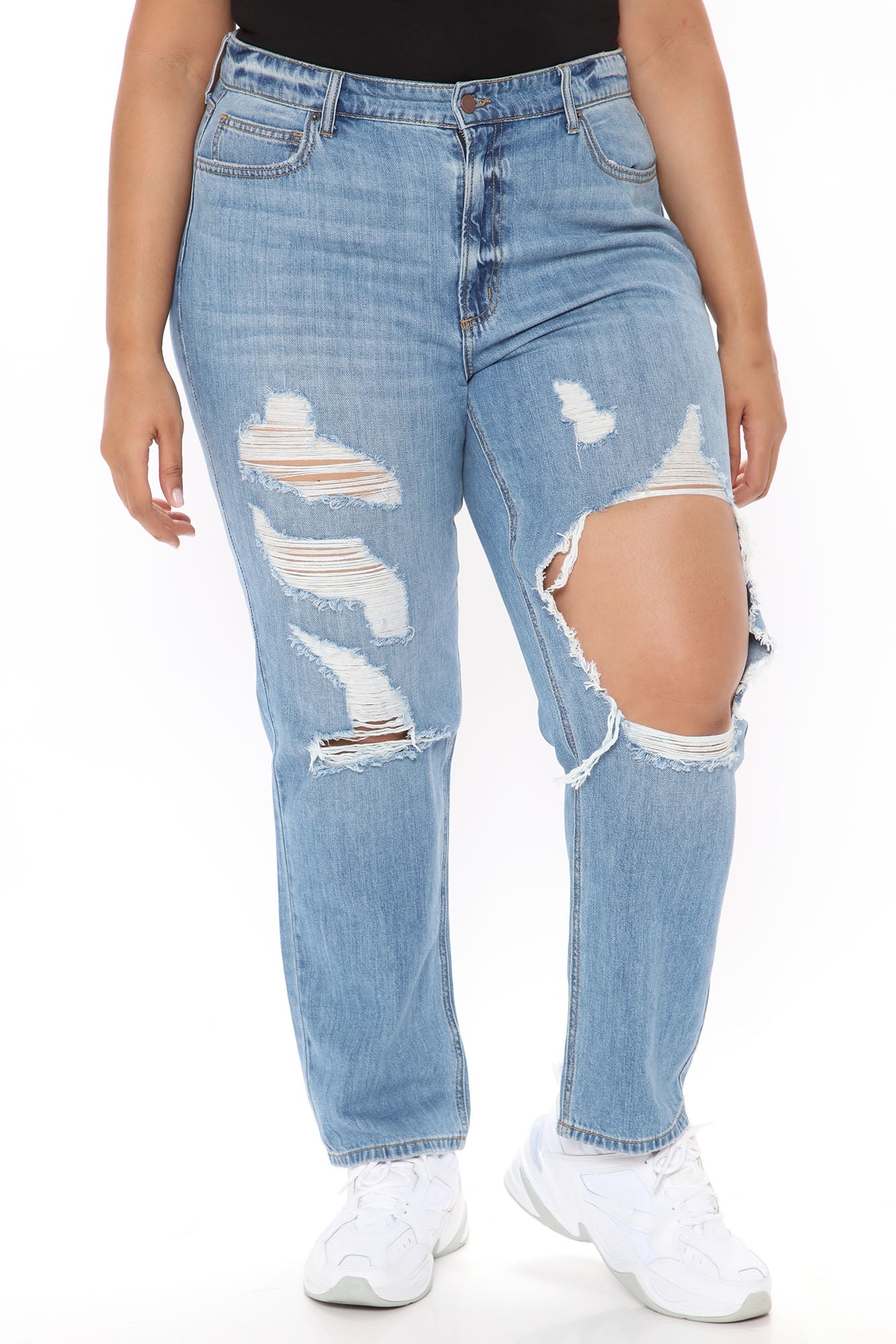 Can't Tell You Non Stretch Destroyed Jeans - Medium Blue Wash Ins Street