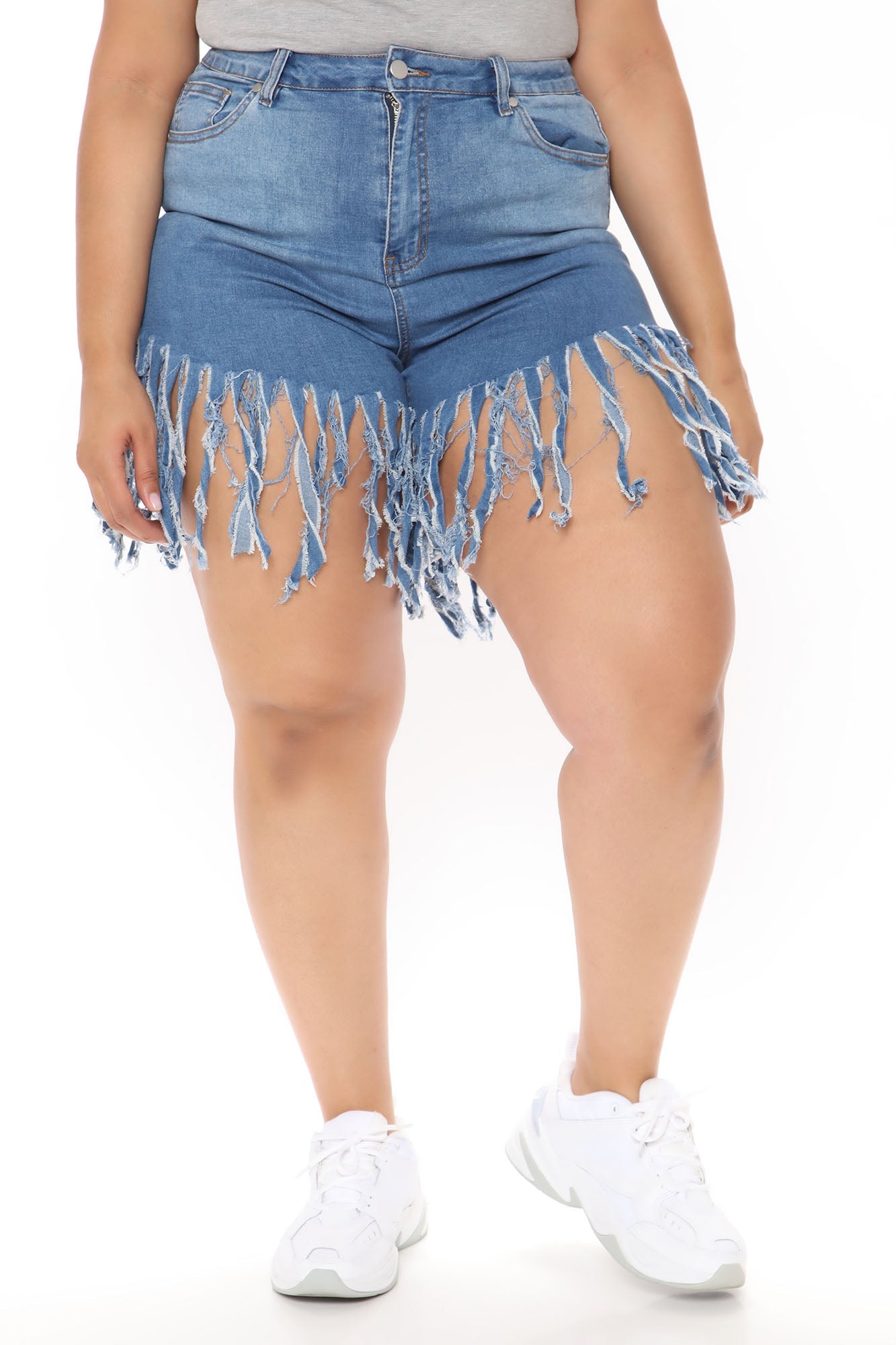 Can't Catch Me Fringe Denim Shorts - Medium Blue Wash Ins Street
