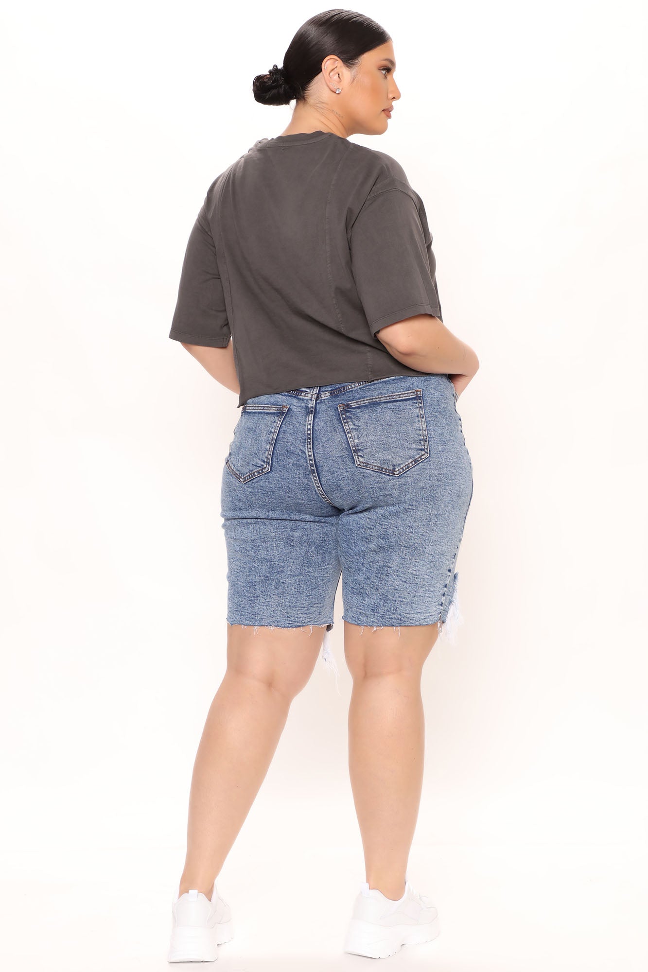 Feel The Same Stretch Bermuda Shorts - Acid Wash Blue Ins Street