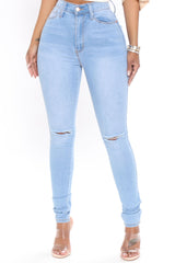 Kiara Slit Knee Stretch Skinny Jeans - Light Blue Wash Ins Street