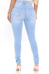 Kiara Slit Knee Stretch Skinny Jeans - Light Blue Wash Ins Street