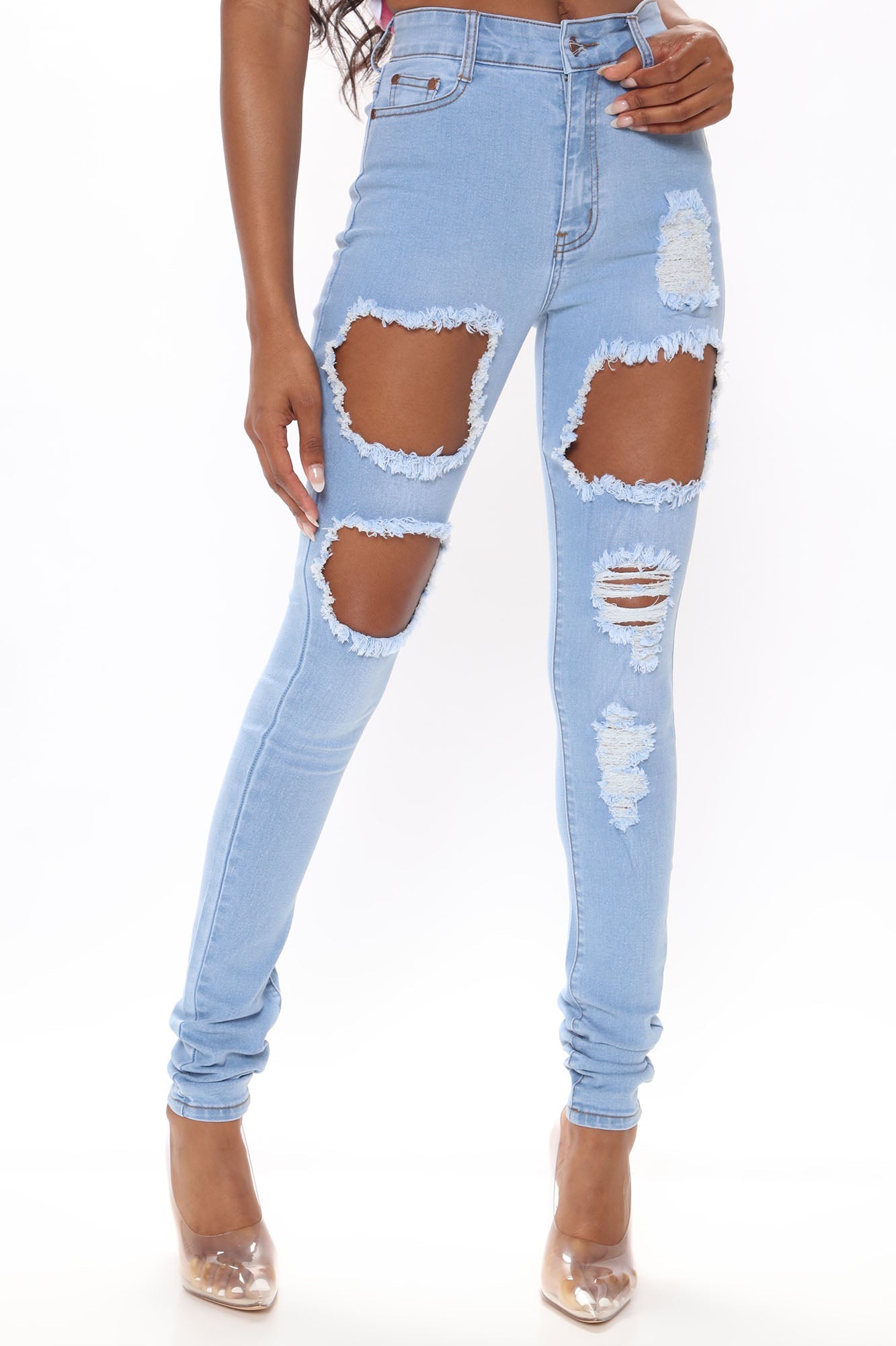 Tall Catty Distressed Skinny Jeans - Light Blue Wash Ins Street