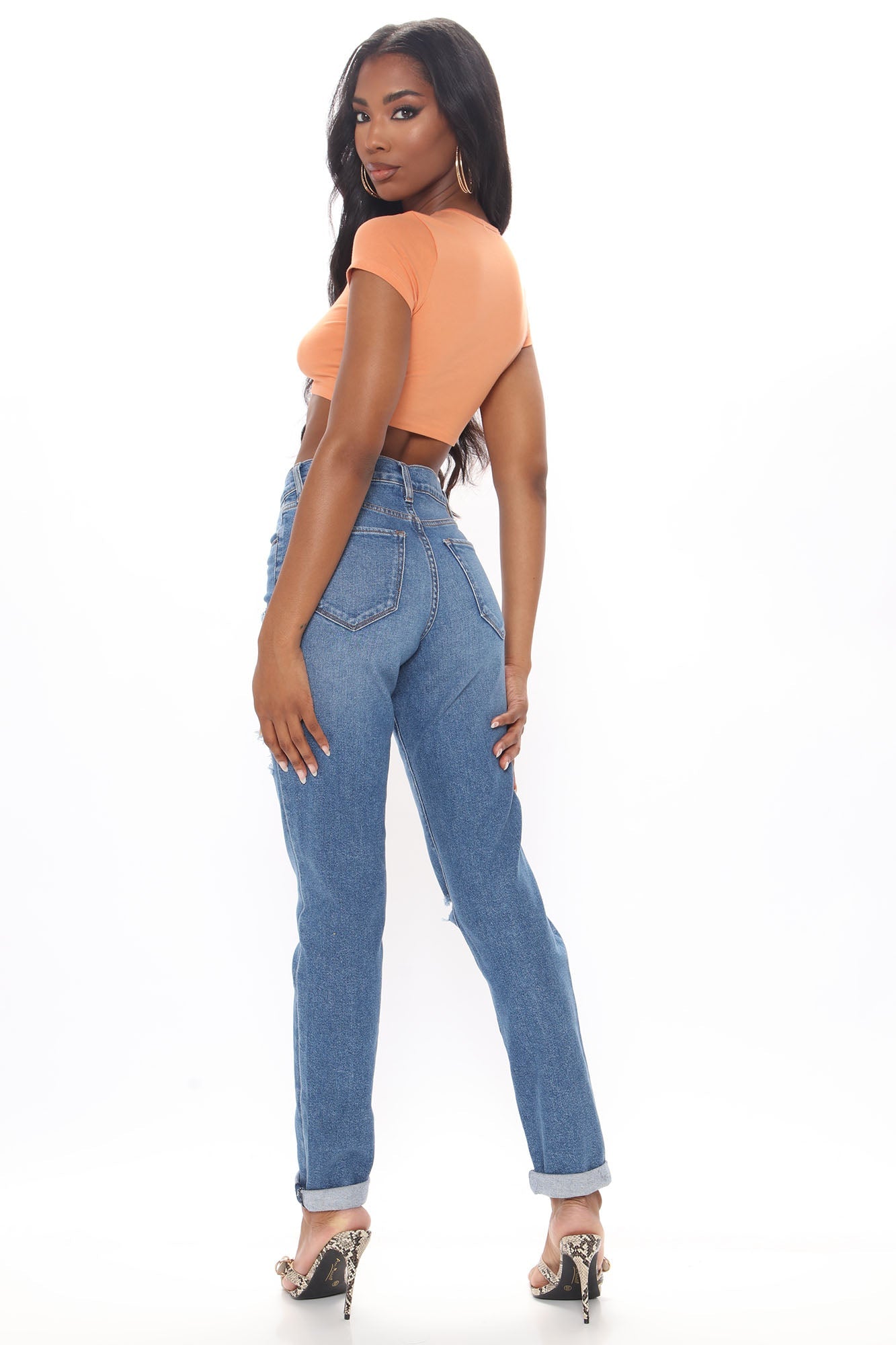 Tall Hometown Cutie Destroyed Mom Jeans - Medium Blue Wash Ins Street