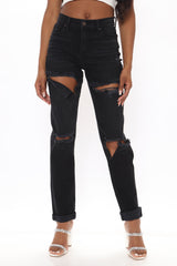 Tall Hometown Hottie Destroyed Mom Jeans - Black Ins Street