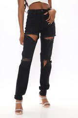 Tall Hometown Hottie Destroyed Mom Jeans - Black Ins Street