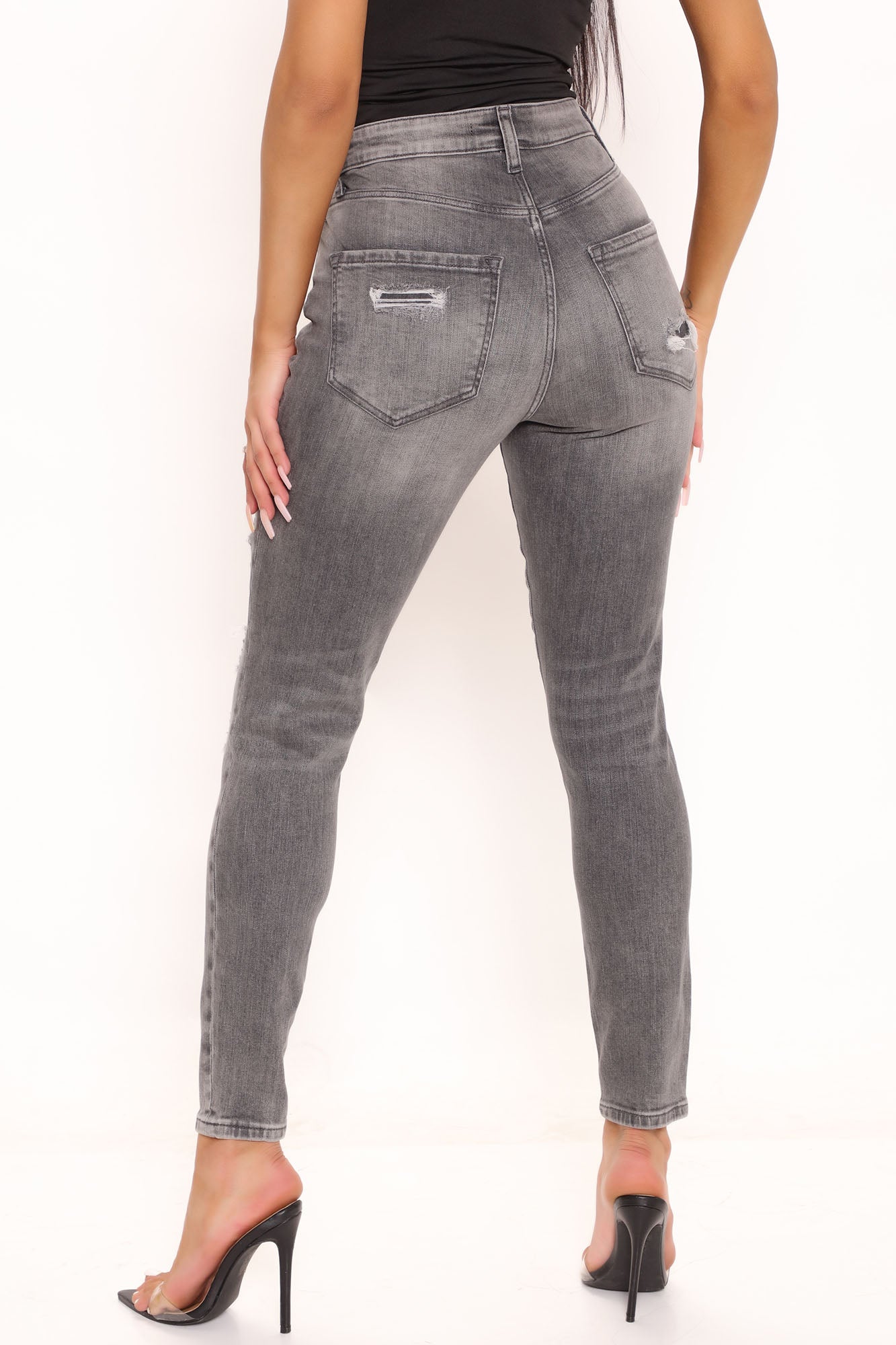 Never The Same Ripped High Rise Skinny Jeans - Grey – InsStreet