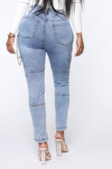 Off The Chain Cargo Jeans - Medium Blue Wash Ins Street