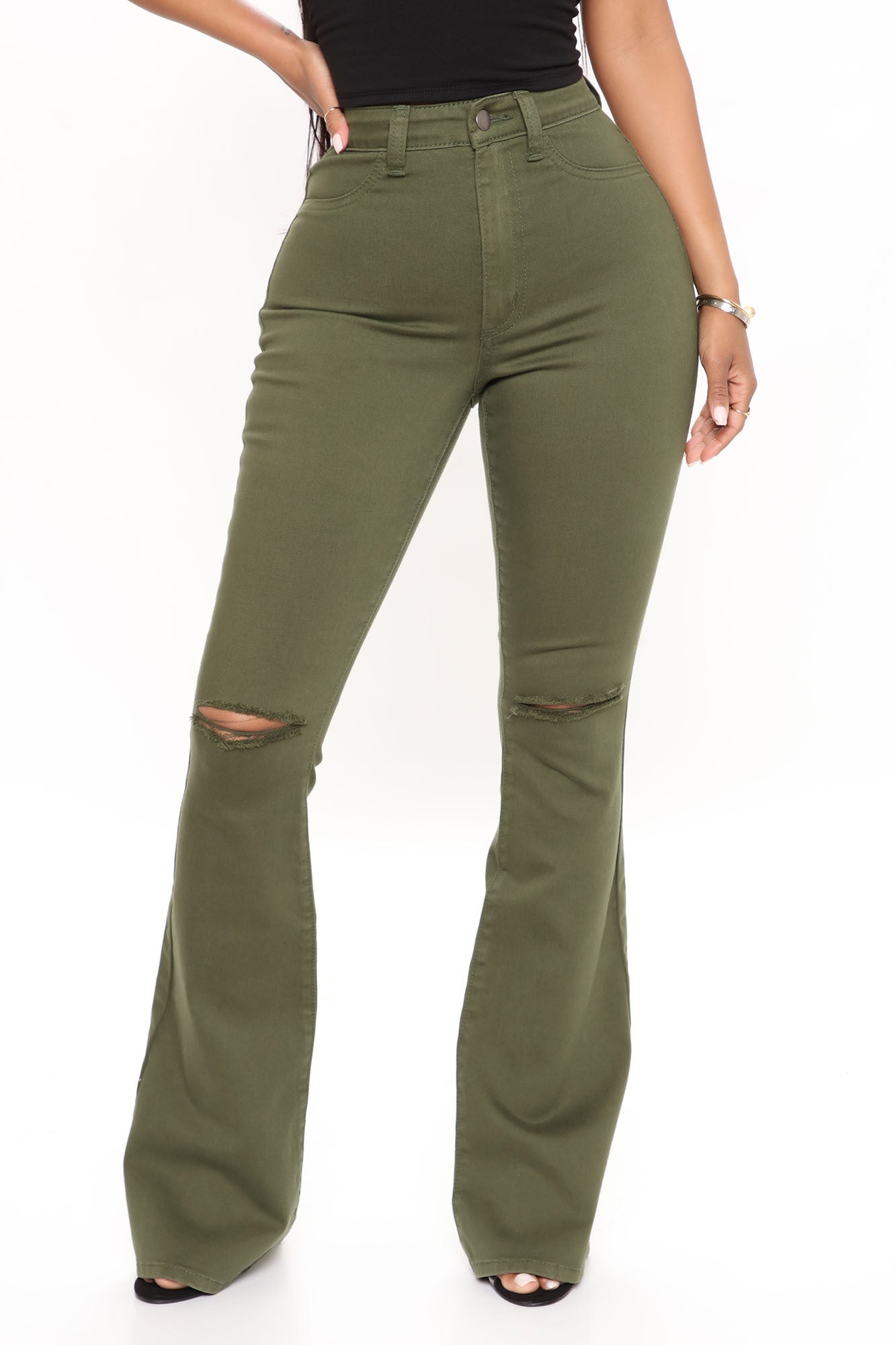 Here To Stay Flare Jeans - Olive Ins Street