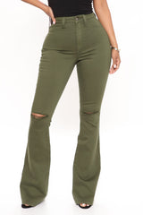 Here To Stay Flare Jeans - Olive Ins Street