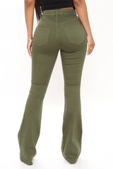 Here To Stay Flare Jeans - Olive Ins Street