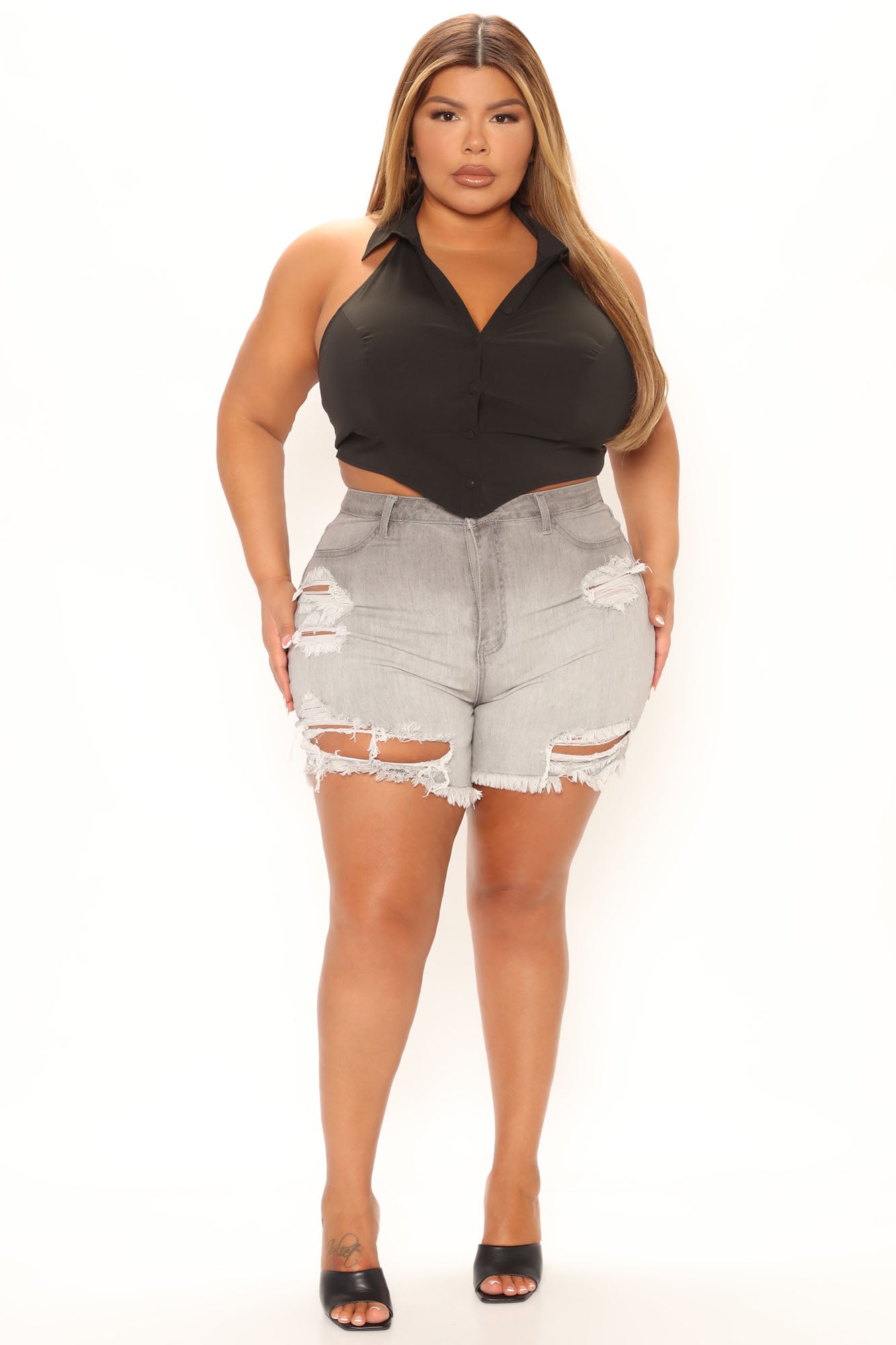 Late At Night Stretch Denim Shorts - Grey Ins Street