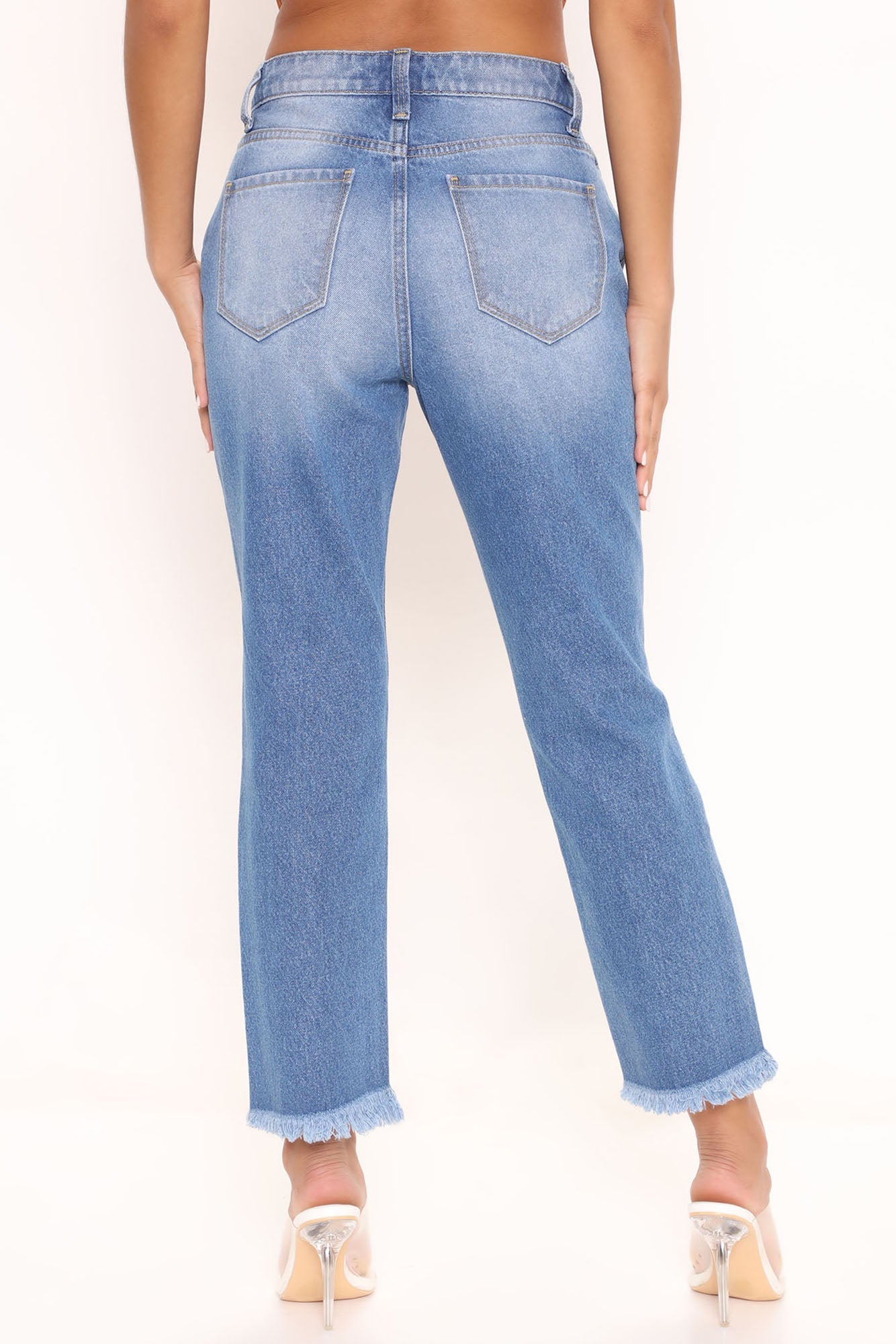 First Time Ripped Straight Leg Jeans - Medium Blue Wash Ins Street