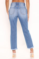 First Time Ripped Straight Leg Jeans - Medium Blue Wash Ins Street