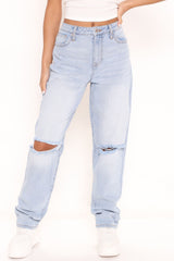 Beat You To It Straight Leg Jeans - Light Blue Wash Ins Street
