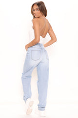 Beat You To It Straight Leg Jeans - Light Blue Wash Ins Street