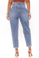 Thinking About You No Stretch Mom Jeans - Medium Blue Wash Ins Street