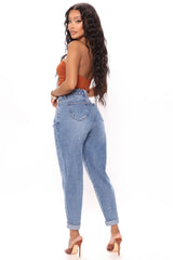 Thinking About You No Stretch Mom Jeans - Medium Blue Wash Ins Street