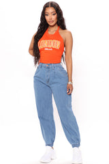 Sitting Pretty Pleated Jogger - Medium Blue Wash Ins Street