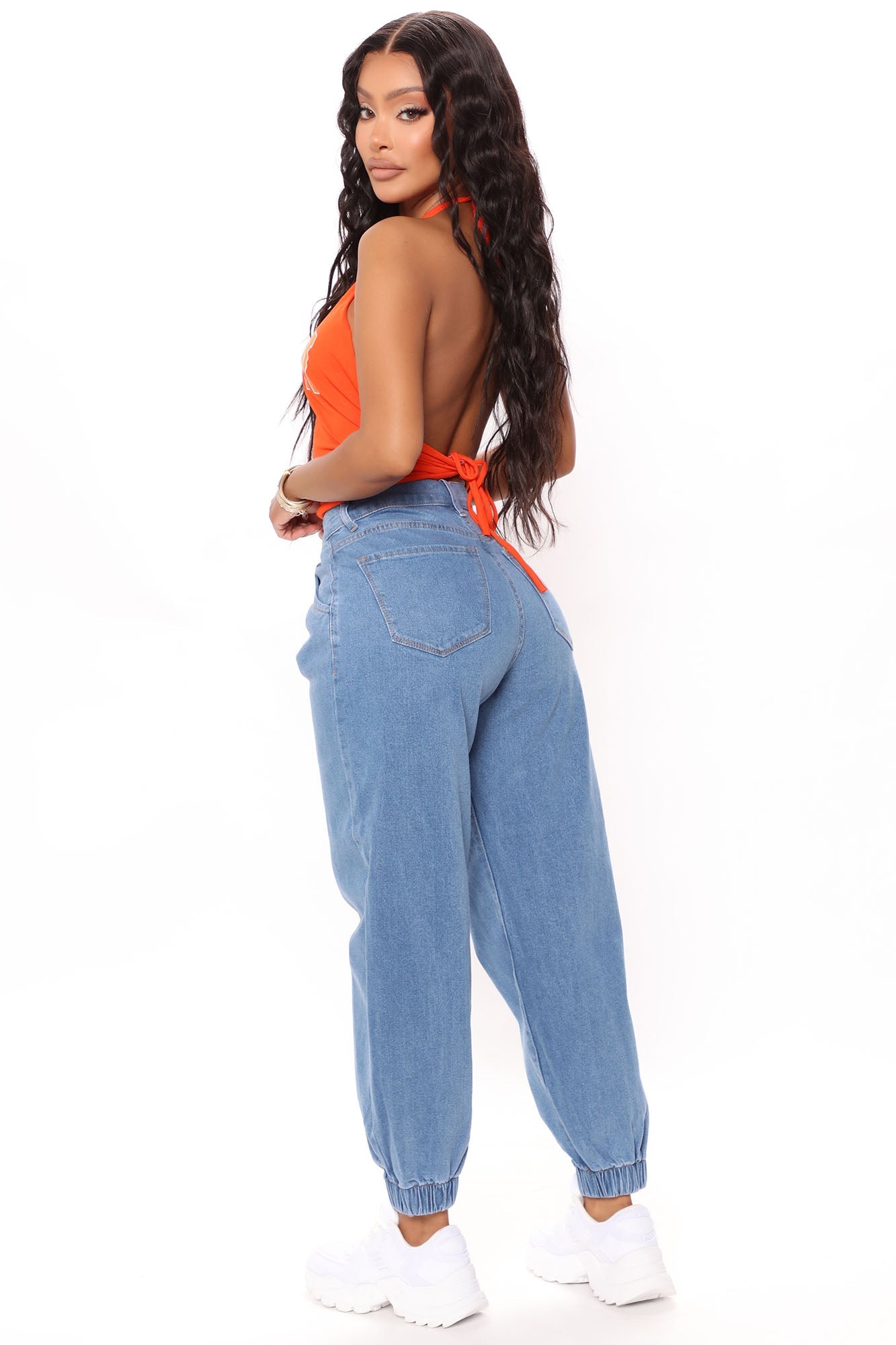 Sitting Pretty Pleated Jogger - Medium Blue Wash Ins Street