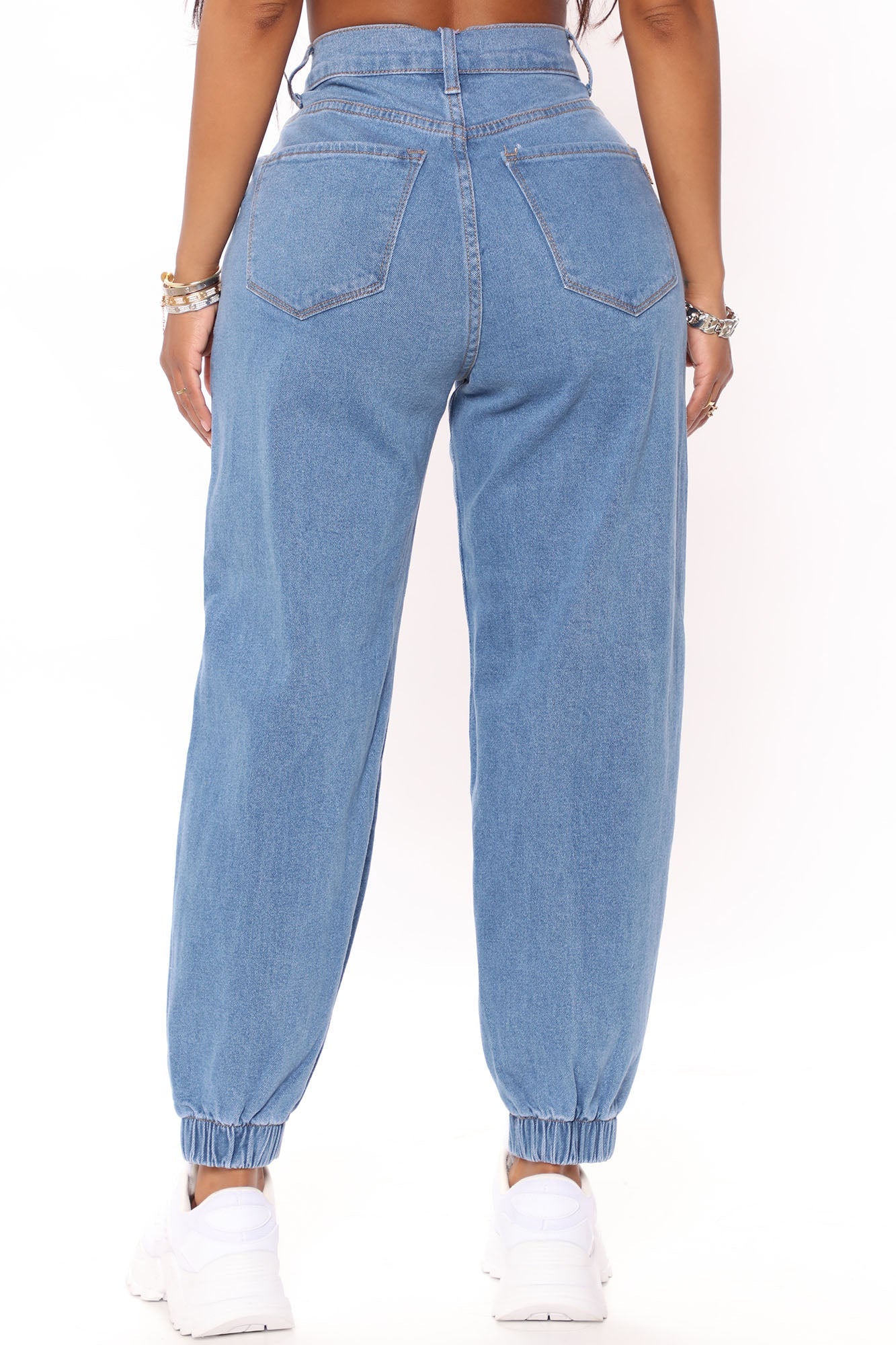 Sitting Pretty Pleated Jogger - Medium Blue Wash Ins Street