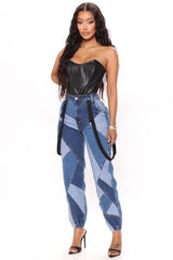 Out Of The Ordinary Patchwork Denim Joggers - Blue Ins Street