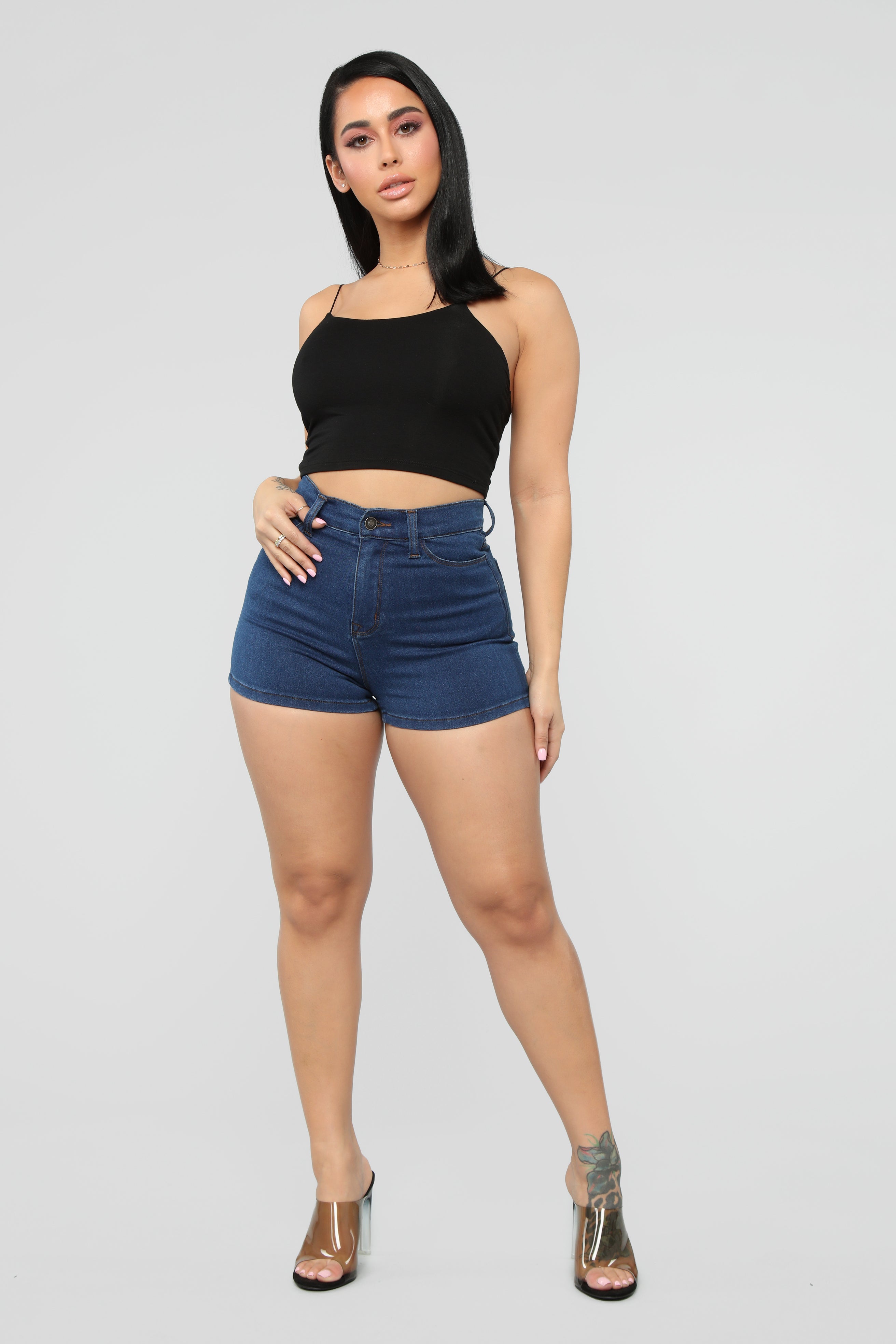Do Me A Solid Denim Shorts - Dark Denim Ins Street