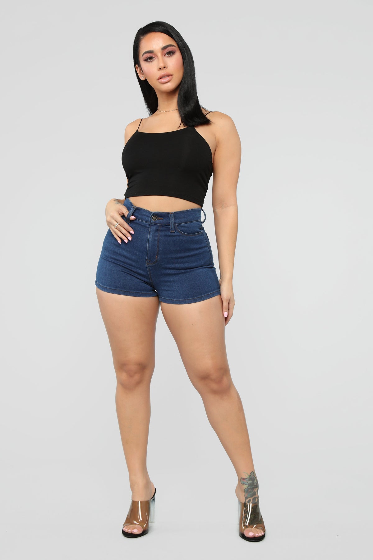 Do Me A Solid Denim Shorts - Dark Denim Ins Street