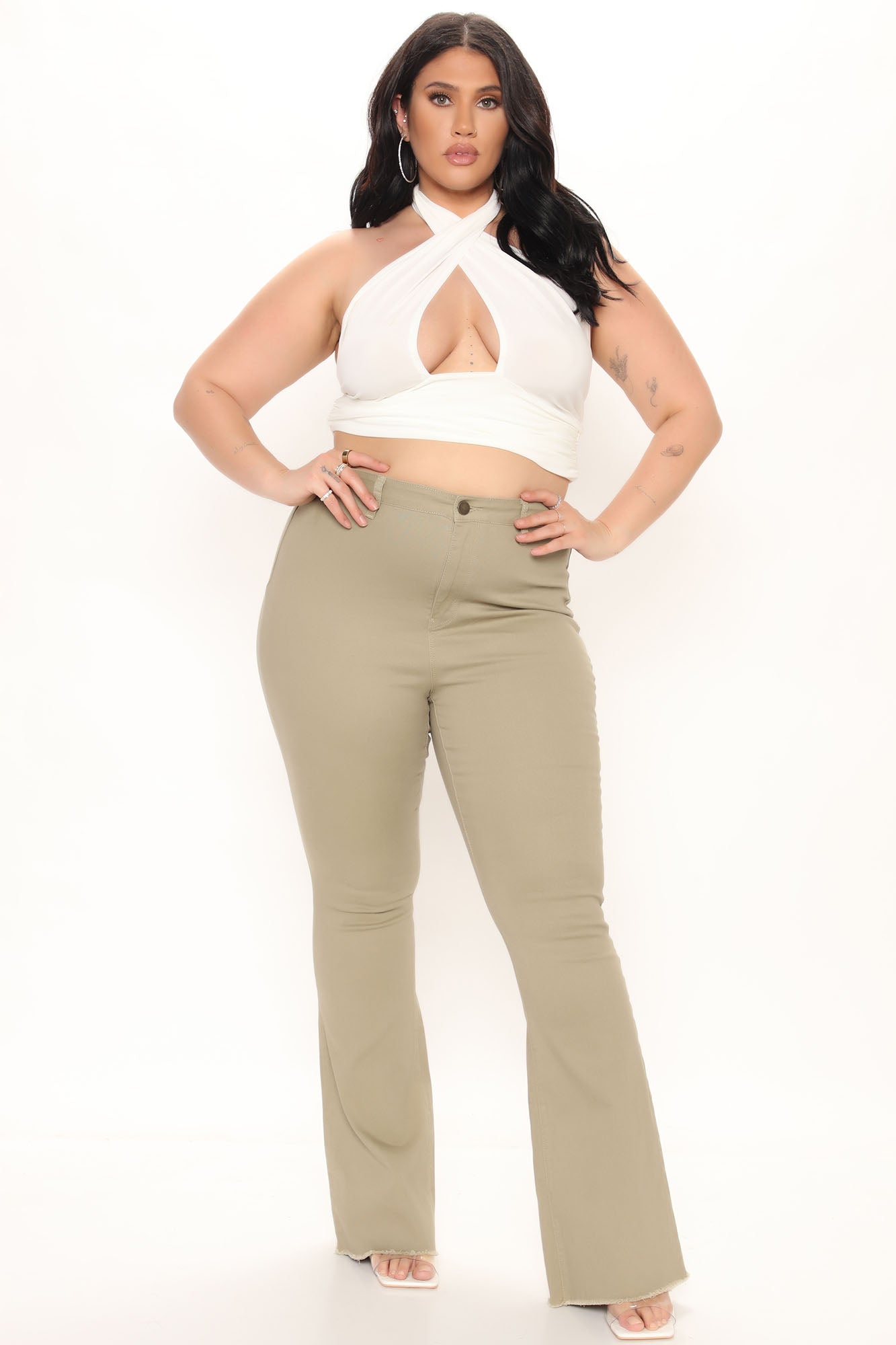 Valentina High Rise Flare Jeans - Khaki Ins Street