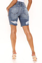 Call Me Stretch Denim Bermuda Shorts - Medium Blue Wash Ins Street