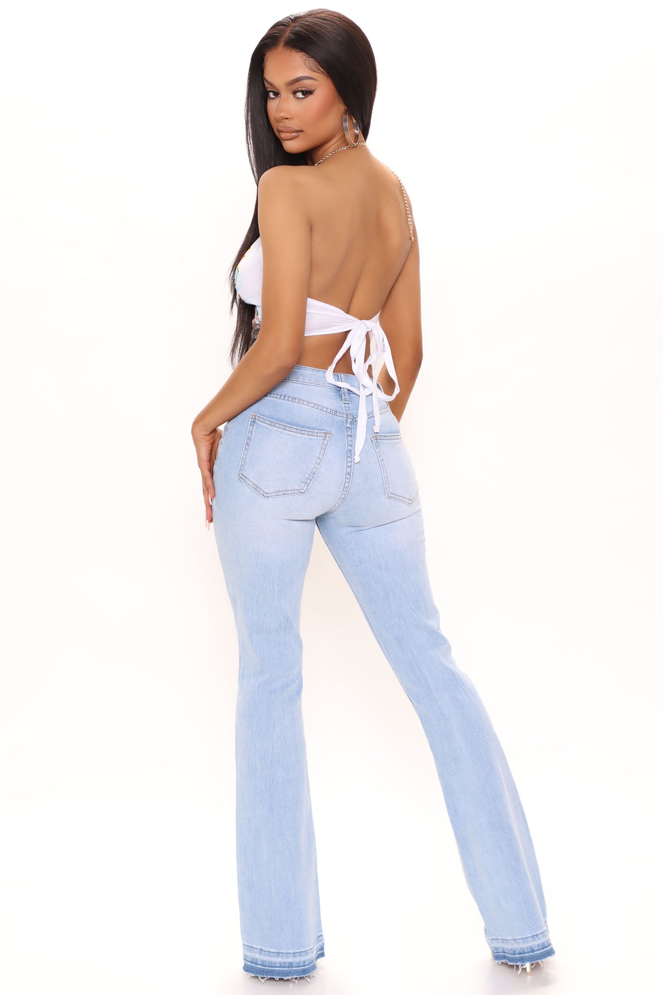 Road Tripper Ripped Stretch Flare Jeans - Light Blue Wash Ins Street
