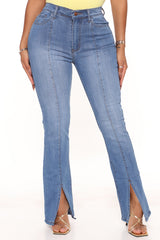 Megan Split Hem Flare Jeans - Medium Blue Wash Ins Street