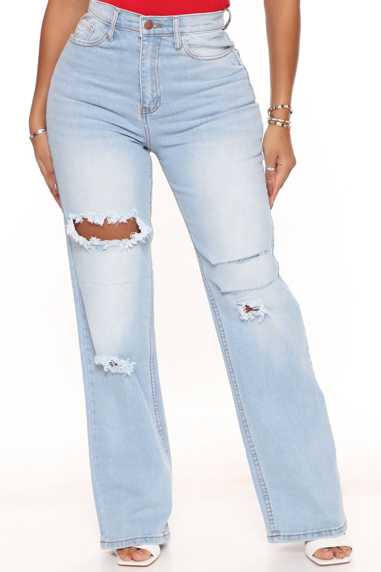 Free Fallin' Ripped Straight Leg Jeans - Light Blue Wash Ins Street
