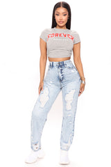 She's So Lucky Straight Leg Jeans - Medium Blue Wash Ins Street