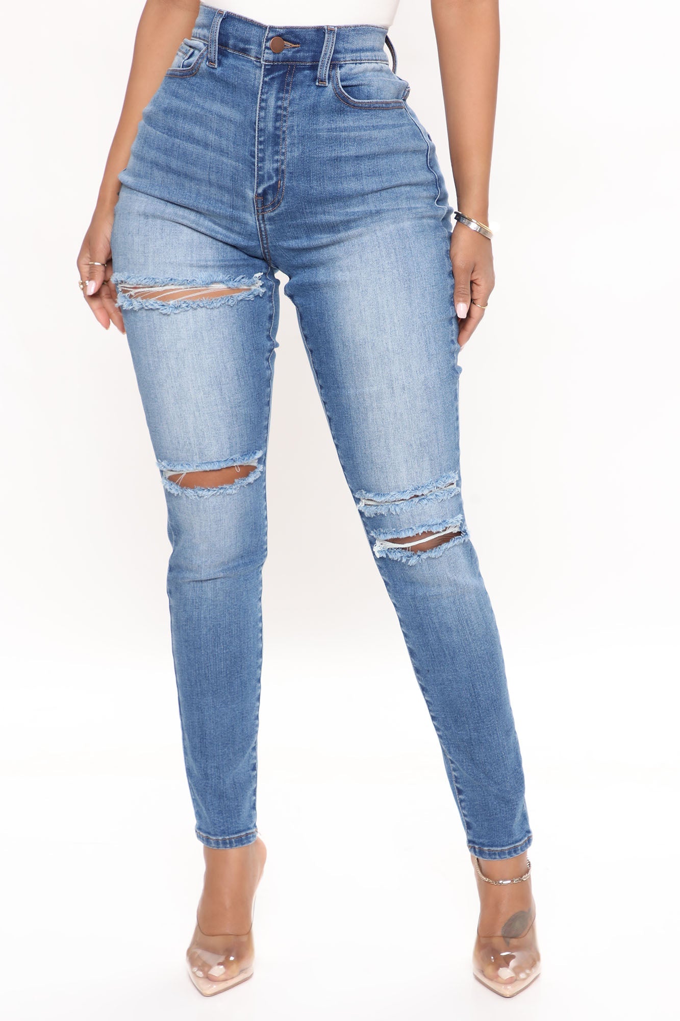 Trisha Ripped High Rise Skinny Jeans - Medium Blue Wash Ins Street