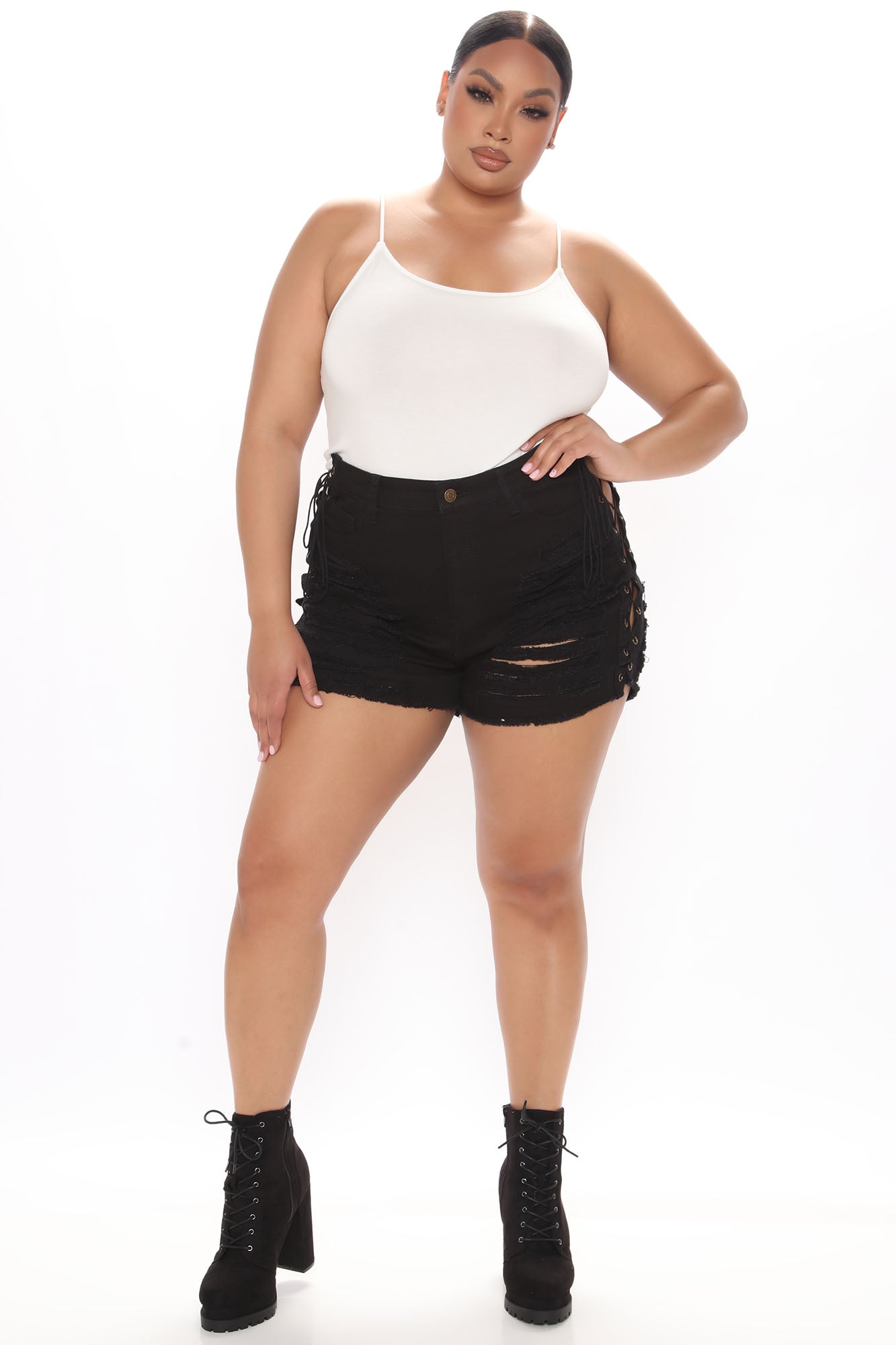 Time To Lace Up Ripped Denim Shorts - Black Ins Street