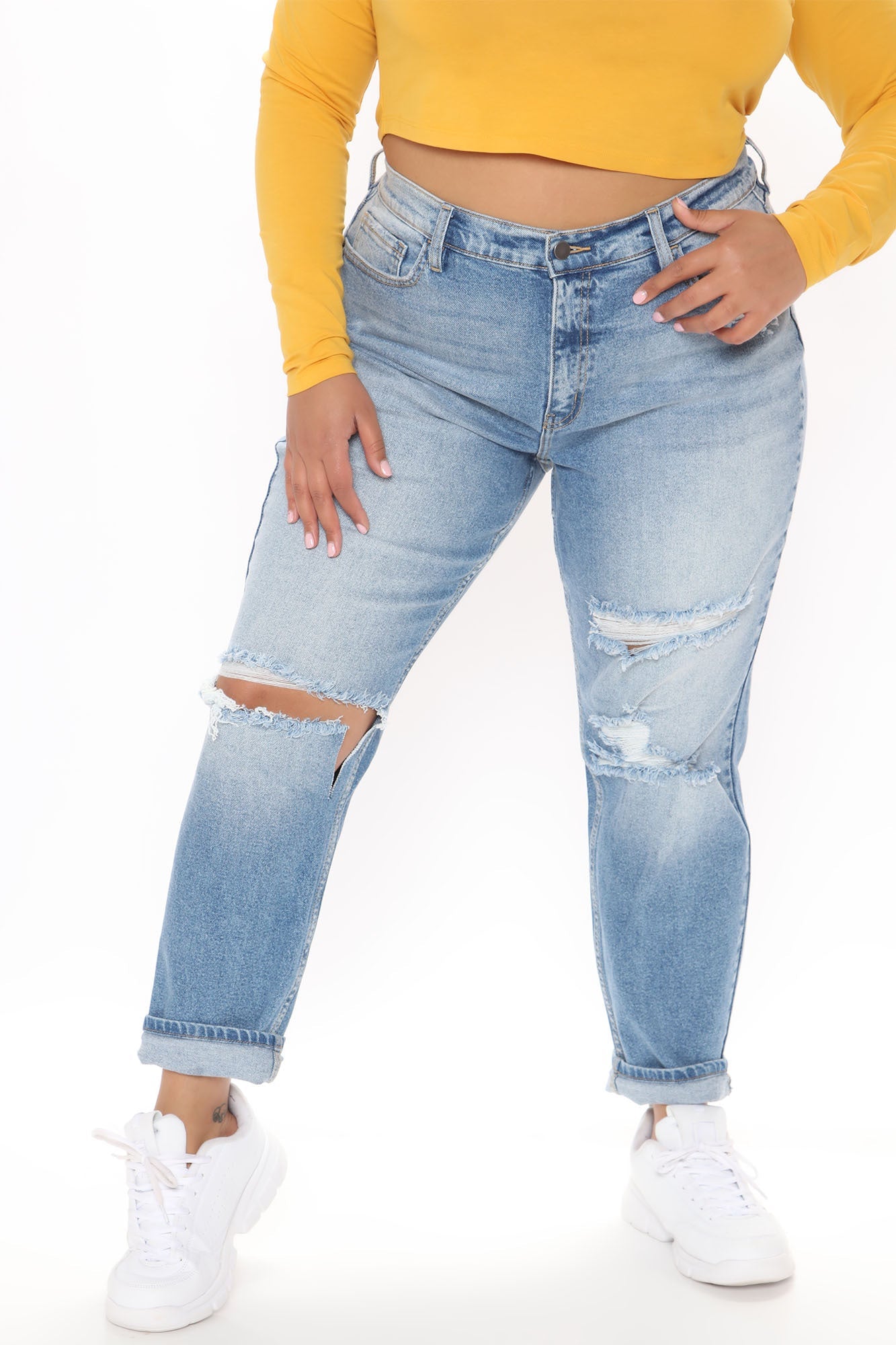 Classic Tapered Ripped Mom Jeans - Medium Blue Wash Ins Street
