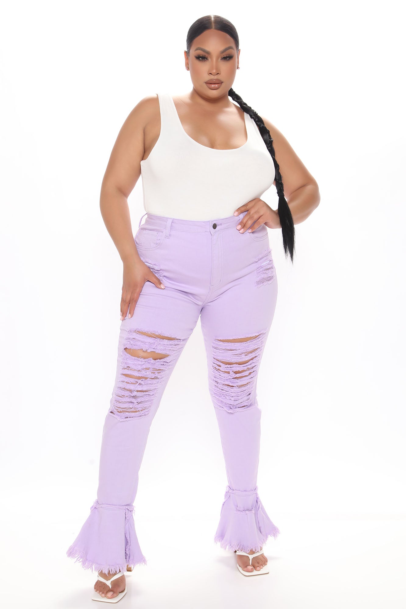 Fray What You Mean Flare Leg Jeans - Lavender Ins Street