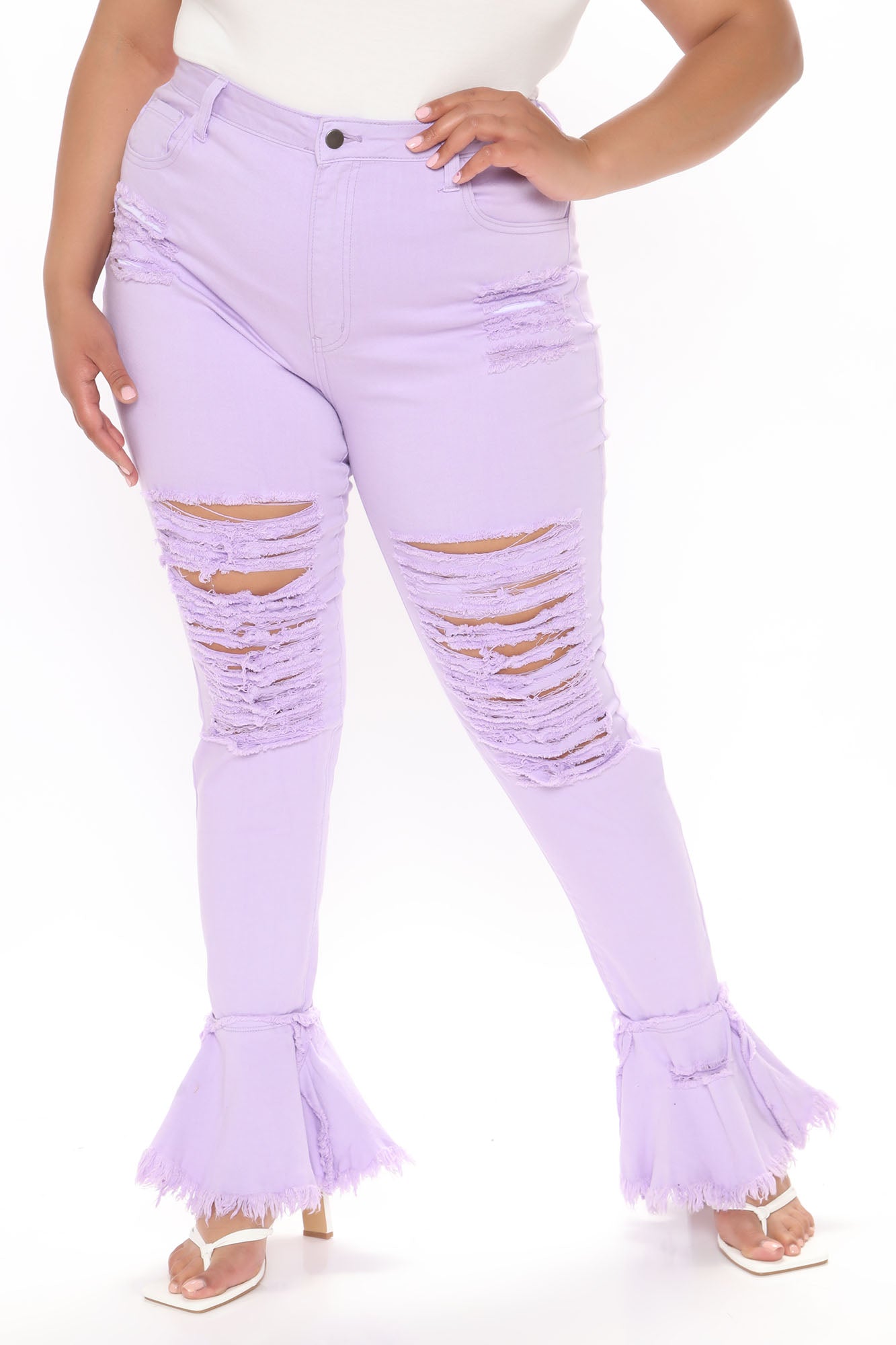 Fray What You Mean Flare Leg Jeans - Lavender Ins Street