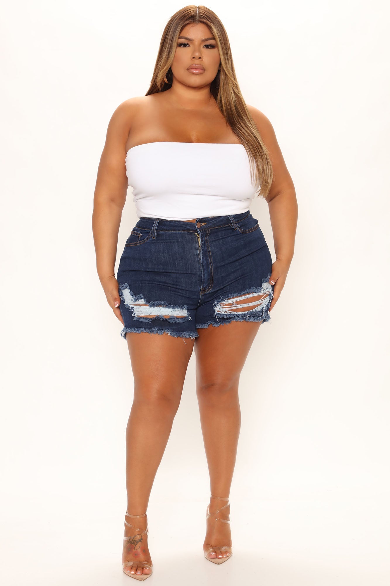Not My Problem Super Stretch Denim Shorts - Dark Wash Ins Street