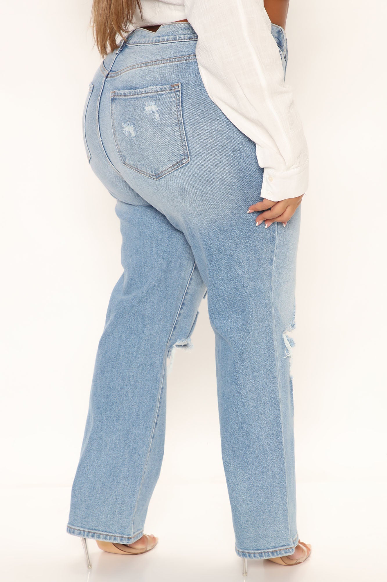 As You Please Ripped Straight Leg Jeans - Light Blue Wash Ins Street