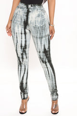What's Your Vibe Tie Dye Skinny Jeans - Black/combo Ins Street