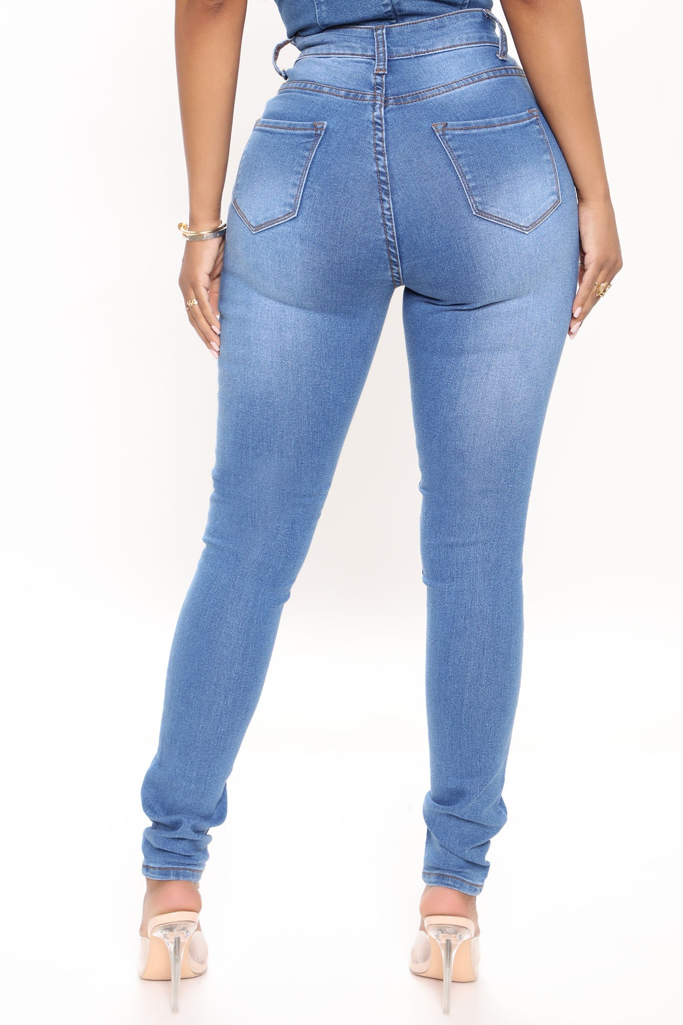 Marilyn High Waisted Skinny Jeans - Medium Blue Wash Ins Street