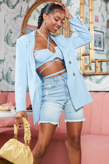 Chrishell Curvy Stretch Denim Bermudas - Light Blue Wash Ins Street
