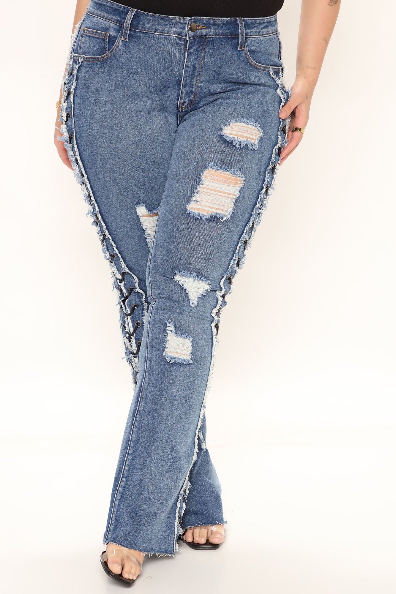 All Laced Up Mid Rise Bootcut Jeans - Medium Blue Wash Ins Street